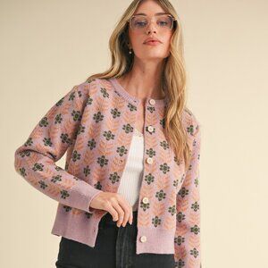 Vintage-Inspired Floral Knit Cardigan